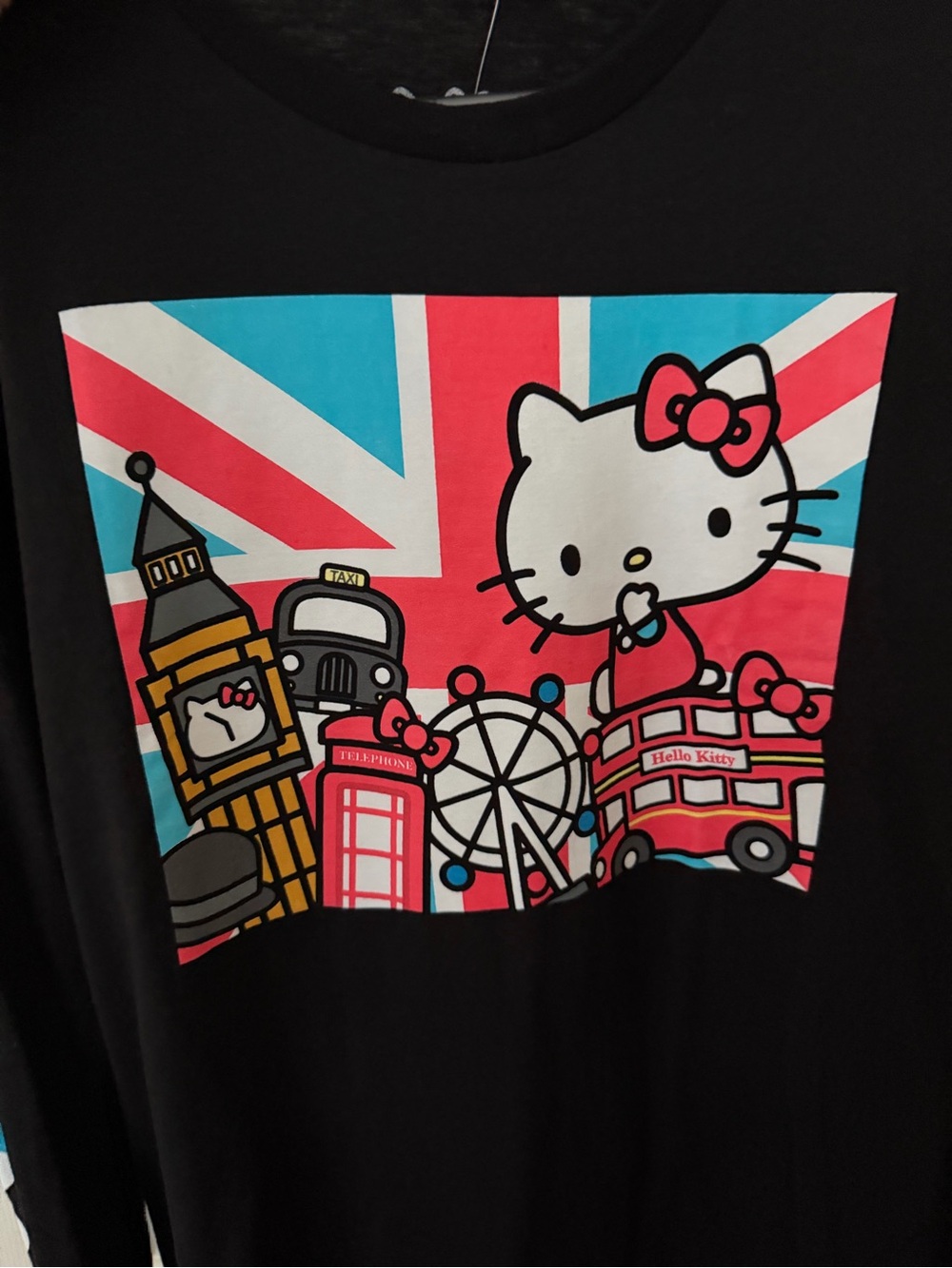 Hello Kitty Black Long Sleeve Top with Union Jack London Print